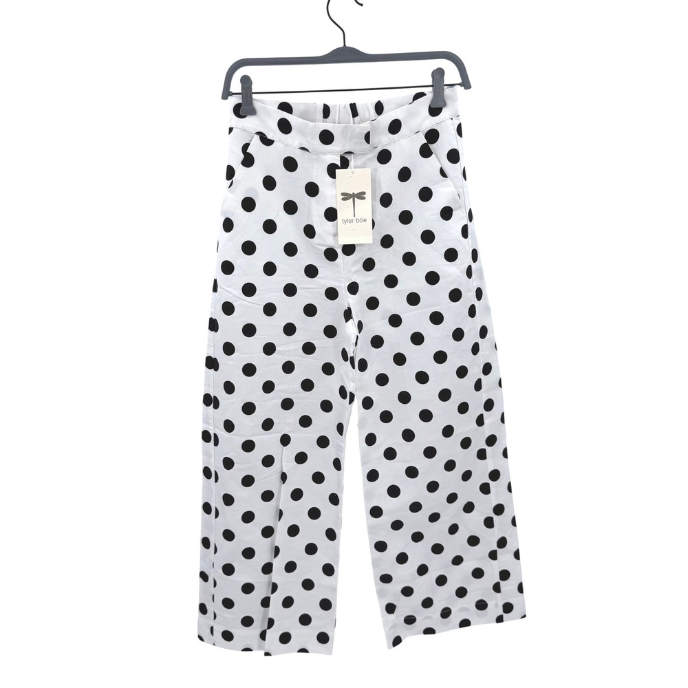 Tyler Boe Polka Dot Linen Cotton Wide Leg Pants White Black XS 61203M NEW